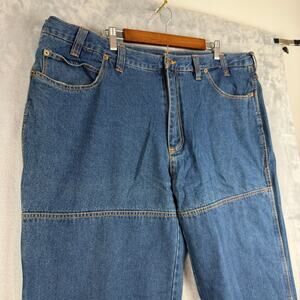 Vintage 90s Guide Gear Distressed Double Knee Flannel Lined Workwear Jeans 46x30